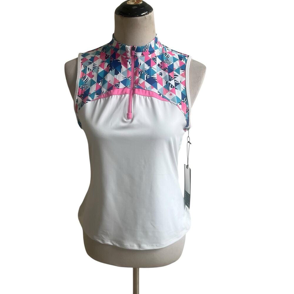 Kyoden Golf Women’s Sleeveless Tank Size Petite Small Hawaii Print Blue White